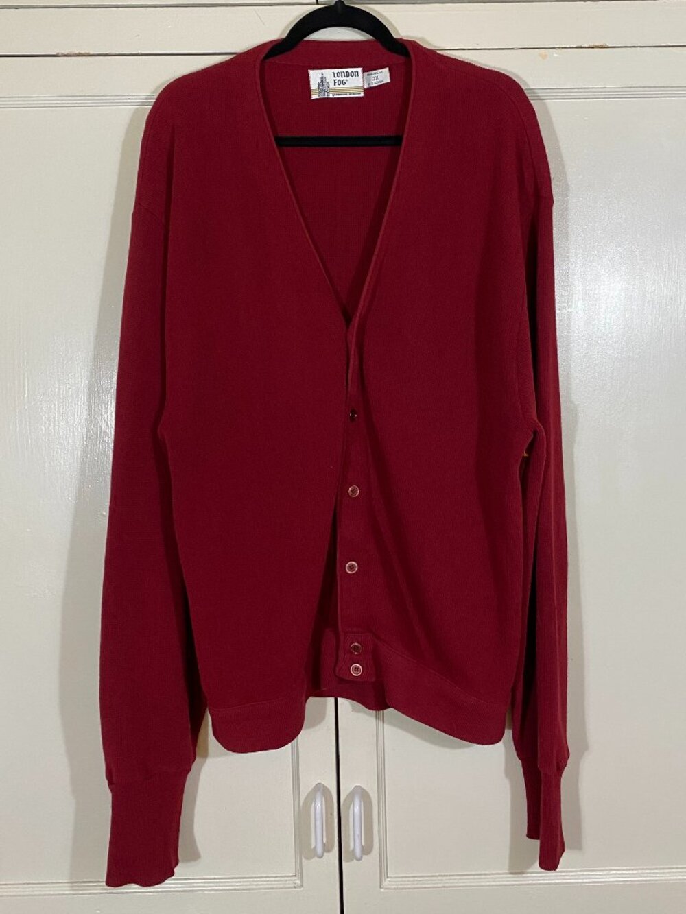 VINTAGE London Fog Knit Cardigan Burgundy Button Up Sweater Men’s Sz XL - 2XL